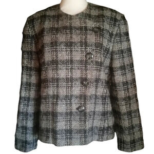 Pendleton Black Gray Buffalo Check Button Front 100% Virgin Wool Coat Size 12